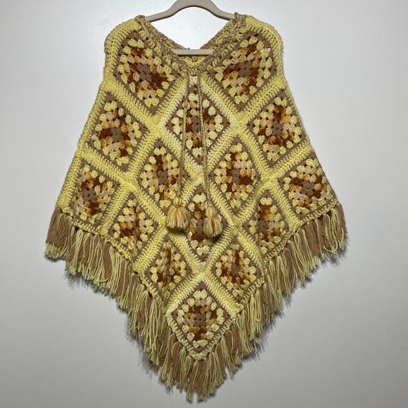 Sweaters - Vintage Handmade Bohemian Crochet Poncho Cape